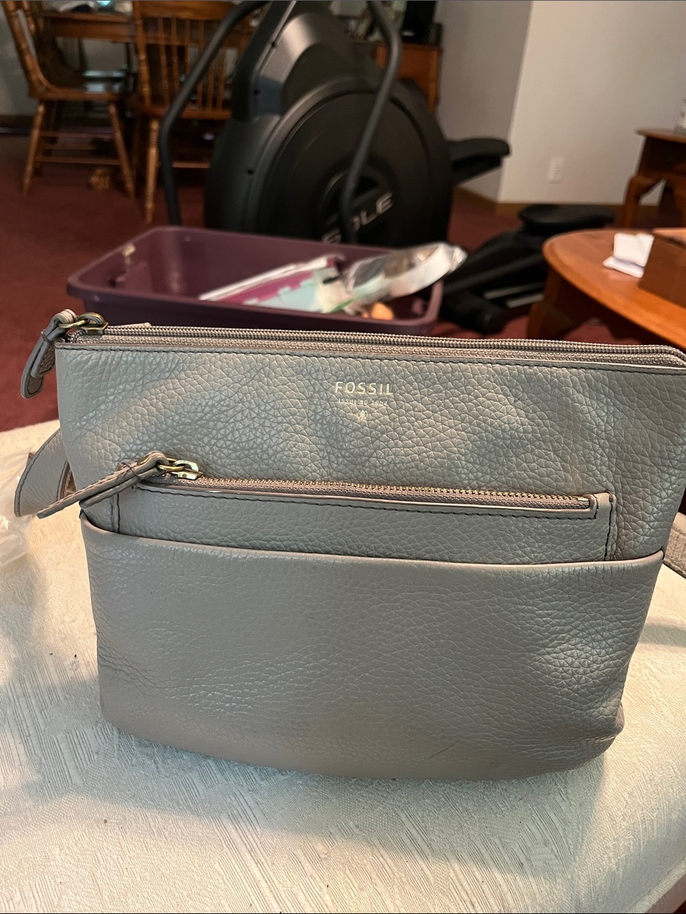 Fossil Pebbled Leather Crossbody Bag — Light Gray